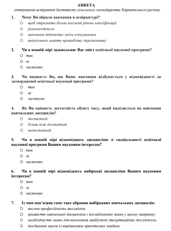 Зразок  анкети